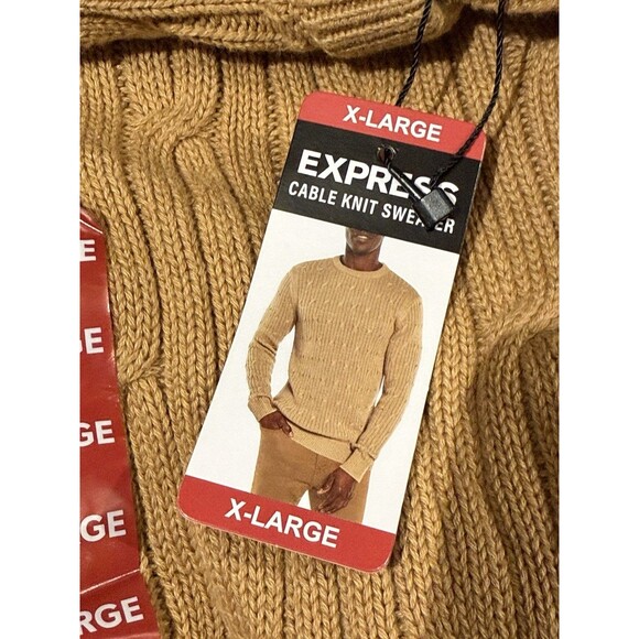 NWT Express Men's Cable Knit Sweater Pecan Size XL Pecan Brown Crewneck - Picture 7 of 8